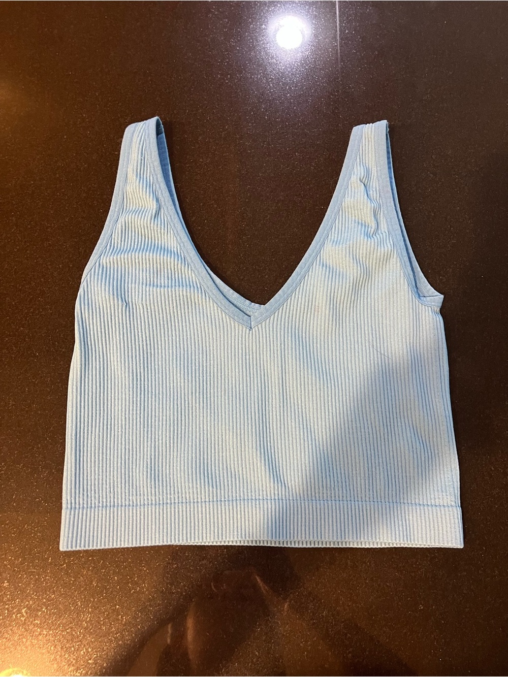 Ribbed V-Neck Cropped Tank Top - Light Blue